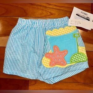 NWT Blue Striped Sand Bucket and Starfish Swim Trunks